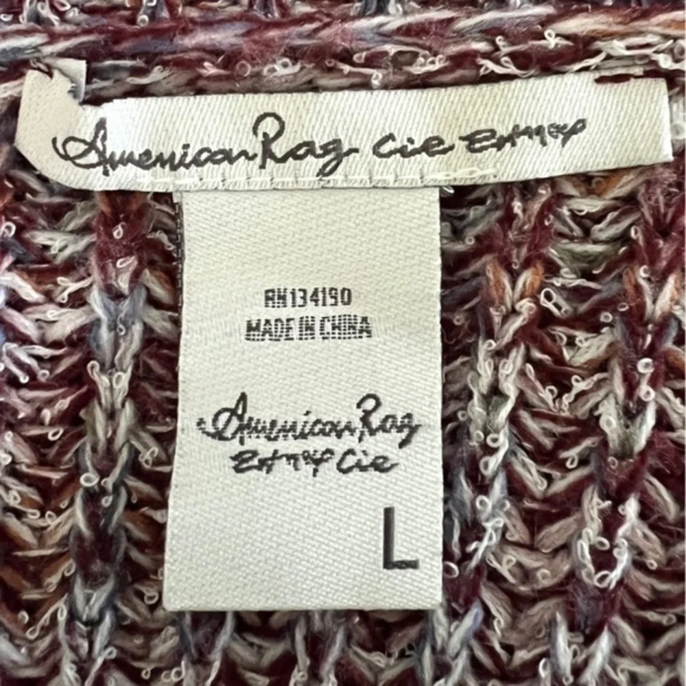 American Rag Women's Lace Up Sleeves High Low Cowl Neck Marled Sweater Sz. L JR.